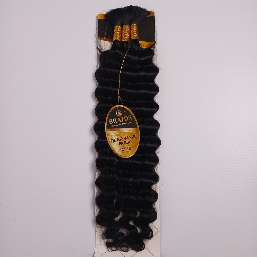 22 Inch Deep Wave Bulk Human Hair Extensions 3 Bundles 12A Premium 1B Black Boho